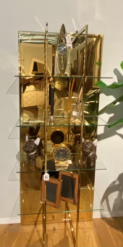 Kast Manville 80x35x200cm glanzend goud helder glas