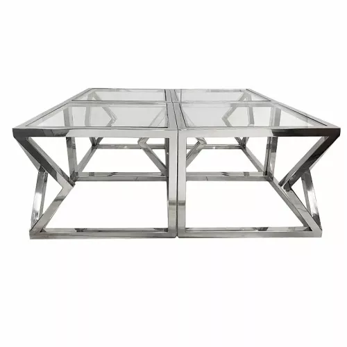 Bijzettafel Elton 55x55x43cm zilverkleurig met helder glas