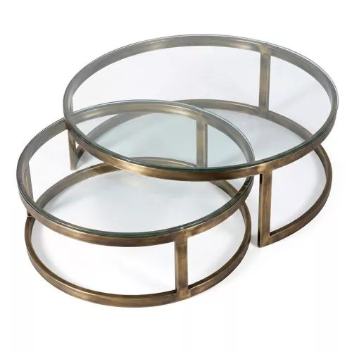Salontafel Mathew 100x100x35cm Met Helder Glas, Set van 2