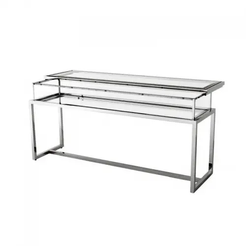 Console tafel Prescott schuifblad zilver helder glas