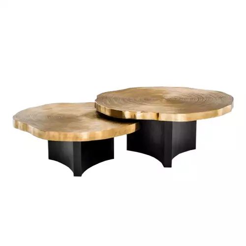 Salontafel Set Timber 85x85x40cm + 95x95x45cm goud zwart