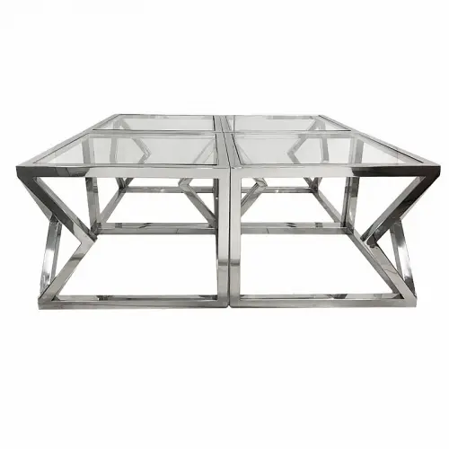 Salontafel Elton 112x112x43cm zilver Helder Glas
