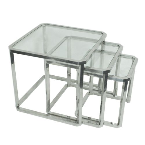 Bijzettafel Jerome 60x60x55cm met helder glas (set van 3)
