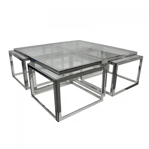 Tafel Rowley 120x120x45cm zilver Helder Glas