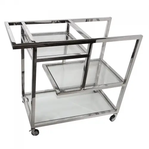 Bar Trolley Terrence 89x42x80cm zilver Helder Glas Bar Trolley Terrence 89x42x80cm zilver Helder Glas