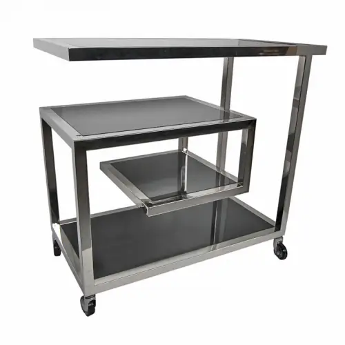 Bar Trolley Wesson 83x42x78cm zilver Zwart Glas Bar Trolley Wesson 83x42x78cm zilver Zwart Glas