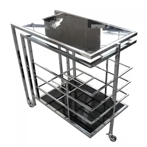 Bartrolley Darrell 77x42x78,5cm zilver Zwart Glas Bartrolley Darrell 77x42x78,5cm zilver Zwart Glas