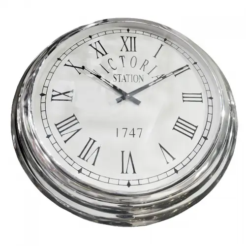 Wandklok 62x62x9cm victoria station zilver rond