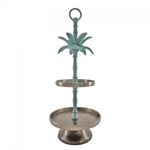 Stand 2-Tier 20x20x51cm (Plaat 20&15cm) ruw zilver met turquoise palm