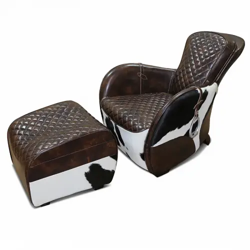 Trevor 1-Seater & Ottoman leer en zwart wit