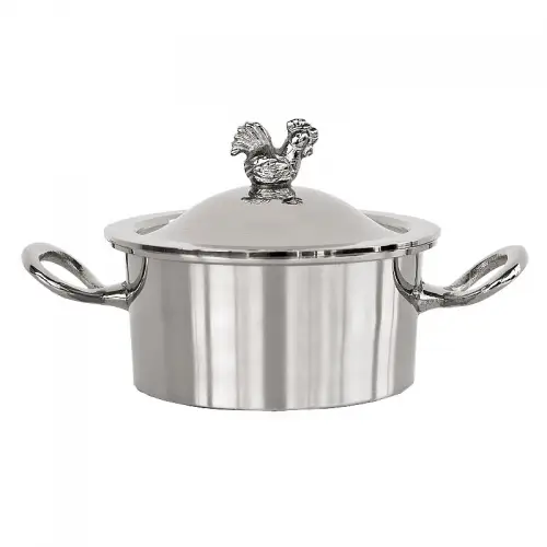 Pannetje met handgrepen en deksel 17x11x8cm met decoratieve haan / kip