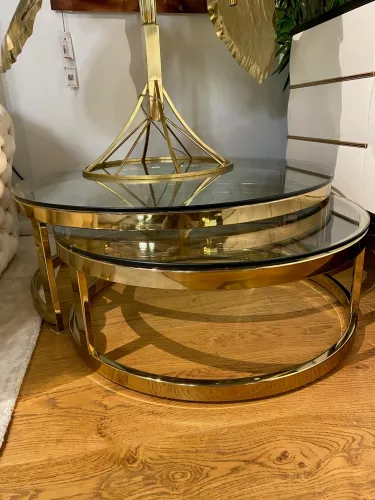 Salontafel Mathew 100x100x35cm Met Helder Glas, Set van 2