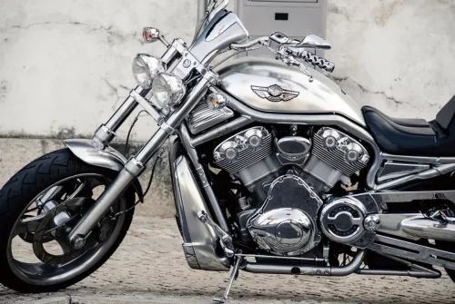 Zilveren Motorfiets 80x120cm